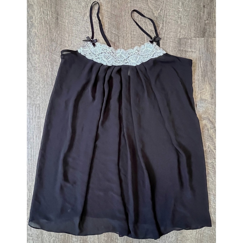Gilligan &‎ O'Malley black babydoll lingerie lace trim bows size M sheer chiffon - Picture 4 of 7